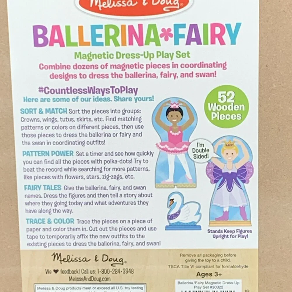 Melissa‎ & Doug Ballerina Fairy Magnetic Dress-Up Play Set Wooden Storage Case